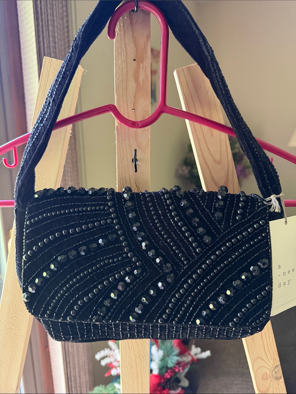 a new day Black Beaded Evening Clutch